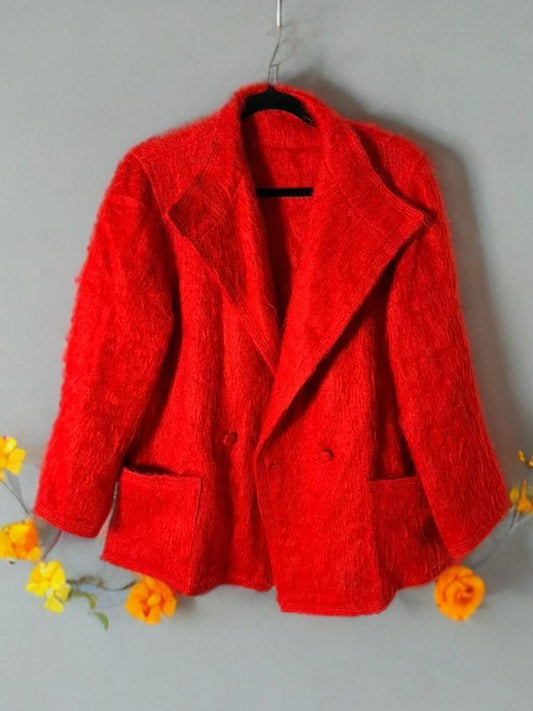 Vintage Red Mohair Coat Size - M Womens